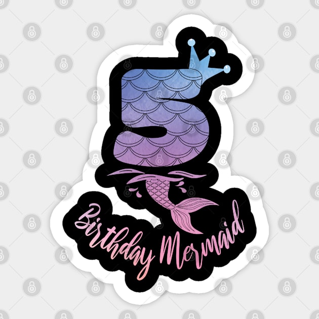 5th Birthday Mermaid - 5 Years Old B-day Girl print Sticker by Grabitees